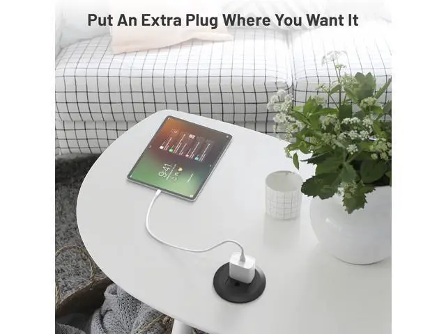 Alt view image 7 of 7 - Mini Desktop Power Hub Grommet Socket, Flush-Mount Desk Outlet Build-in 1 US Standard Outlet with 6.56 FT Extension Power Cord, Recessed Power Strip Socket for Desk Nightstand Cabinet Counter