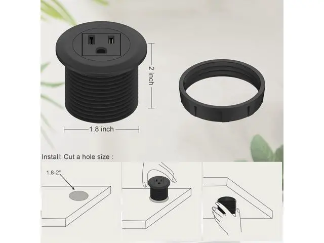 Alt view image 4 of 7 - Mini Desktop Power Hub Grommet Socket, Flush-Mount Desk Outlet Build-in 1 US Standard Outlet with 6.56 FT Extension Power Cord, Recessed Power Strip Socket for Desk Nightstand Cabinet Counter