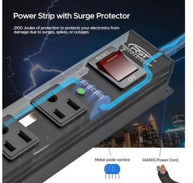 Alt view image 3 of 7 - CRST 8 Outlet Metal Heavy Duty Power Strip, 2100J Power Strip Surge Protector, 6FT Cord Mountable Power Strip for Home Office Garage Workshop School, Wide Spaced Industrial Power Strip15A/1875W