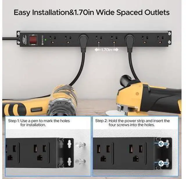 Alt view image 5 of 7 - CRST 8 Outlet Metal Heavy Duty Power Strip, 2100J Power Strip Surge Protector, 6FT Cord Mountable Power Strip for Home Office Garage Workshop School, Wide Spaced Industrial Power Strip15A/1875W