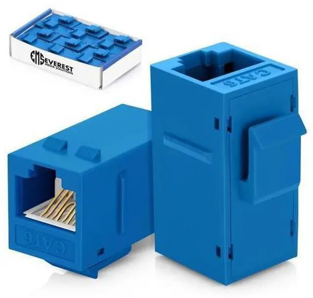 Main image of Everest Media Solutions RJ45 CAT6 Keystone Coupler in Blue - 12-Pack - Female to Female Ethernet Keystone Jack for Standard Wall Plates & Patch Panels - UTP Inline RJ45 Coupler Extender