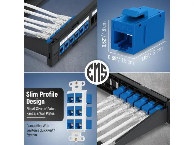 Alt view image 3 of 7 - Everest Media Solutions RJ45 CAT6 Keystone Coupler in Blue - 12-Pack - Female to Female Ethernet Keystone Jack for Standard Wall Plates & Patch Panels - UTP Inline RJ45 Coupler Extender
