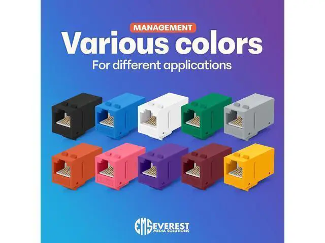 Alt view image 6 of 7 - Everest Media Solutions RJ45 CAT6 Keystone Coupler in Blue - 12-Pack - Female to Female Ethernet Keystone Jack for Standard Wall Plates & Patch Panels - UTP Inline RJ45 Coupler Extender