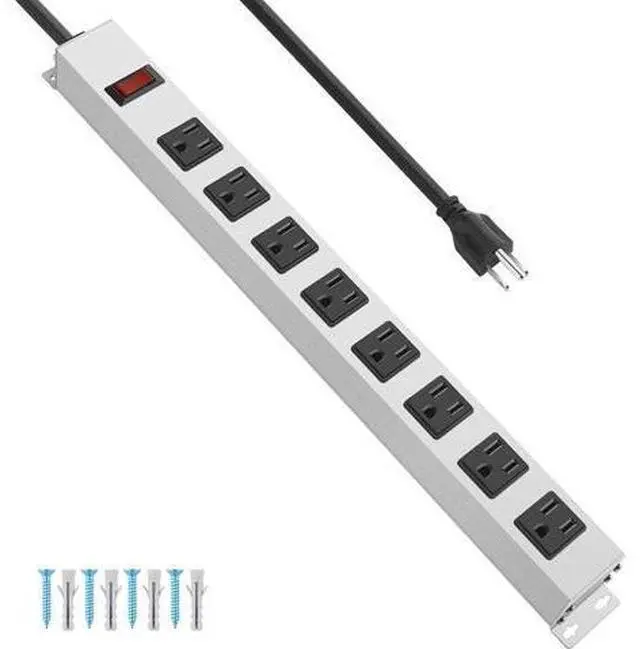 Main image of JUNNUJ Metal 8 Outlet Power Strip, Mountable Heavy Duty Power Strip, 1200J Surge Protector Wall Mount Screws Outlet with Switch, Gaming Desk Strips Wide Spaced 15A 125V 1875W, 6 FT 14AWG Power Cord