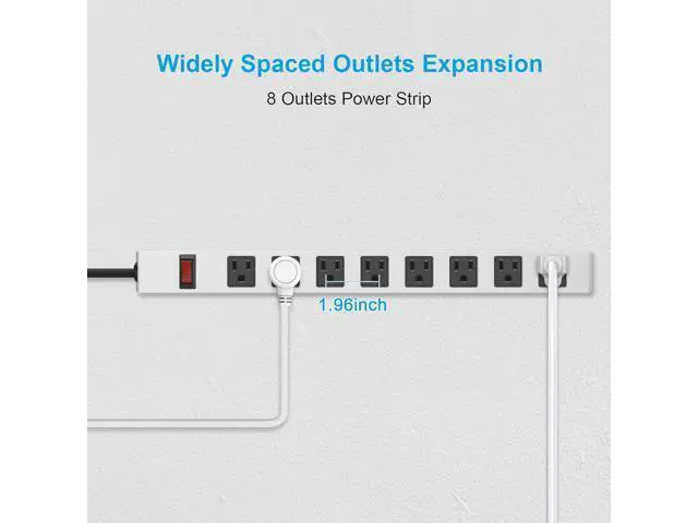 Alt view image 4 of 7 - JUNNUJ Metal 8 Outlet Power Strip, Mountable Heavy Duty Power Strip, 1200J Surge Protector Wall Mount Screws Outlet with Switch, Gaming Desk Strips Wide Spaced 15A 125V 1875W, 6 FT 14AWG Power Cord