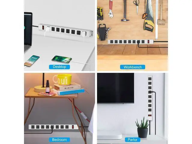 Alt view image 5 of 7 - JUNNUJ Metal 8 Outlet Power Strip, Mountable Heavy Duty Power Strip, 1200J Surge Protector Wall Mount Screws Outlet with Switch, Gaming Desk Strips Wide Spaced 15A 125V 1875W, 6 FT 14AWG Power Cord