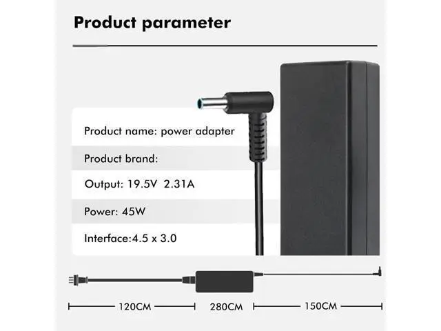 Alt view image 2 of 7 - 19.5V 2.31A 45W Ac Adapter/Power Cord Supply for HP Pavilion 11 13 15;HP elitebook Folio 1040 g1;HP Stream 13 11 14;hp touchsmart 11 13 15;hp Spectre ultrabook 13