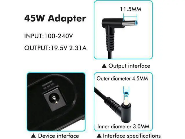 Alt view image 3 of 7 - 19.5V 2.31A 45W Ac Adapter/Power Cord Supply for HP Pavilion 11 13 15;HP elitebook Folio 1040 g1;HP Stream 13 11 14;hp touchsmart 11 13 15;hp Spectre ultrabook 13