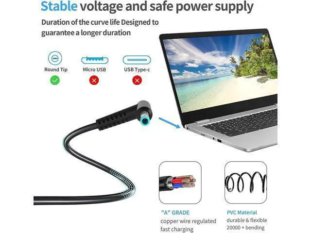 Alt view image 2 of 6 - HP 45W 19.5V 2.31A Laptop Charger for HP Stream 11 13 14, Pavilion, Elitebook Folio, Spectre, Pavilion Touchsmart, Spectre Ultrabook, AC Adapter Power Supply (4.5mm x 3mm)