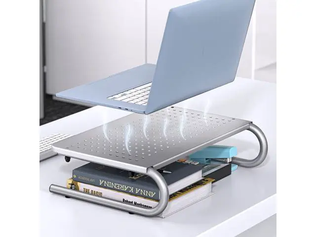 Alt view image 3 of 6 - HUANUO Monitor Stand Riser, Monitor Riser, Laptop Stand, Laptop Shelf w/Vented Metal, Desktop Computer Stand for Screen, Laptops, Printer, Laptop Riser for Home & Office, Monitor Riser Stand for Desk