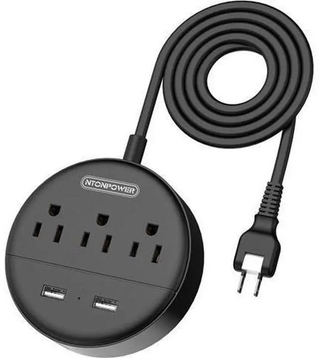 Main image of 2 Prong Power Strip with 10ft Extension Cord, NTONPOWER 1875W/15A, 180° Rotating Plug, 2 Prong to 3 Prong Outlet Adapter, Wall Mountable, 3 AC Outlets & 2 USB, Ideal for Older House Office Desktop