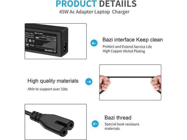 Alt view image 4 of 6 - HP 45W 19.5V 2.31A Laptop Charger for HP Stream 11 13 14, Pavilion, Elitebook Folio, Spectre, Pavilion Touchsmart, Spectre Ultrabook, AC Adapter Power Supply (4.5mm x 3mm)