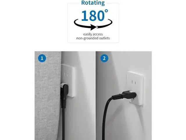Alt view image 4 of 7 - 2 Prong Power Strip with 10ft Extension Cord, NTONPOWER 1875W/15A, 180° Rotating Plug, 2 Prong to 3 Prong Outlet Adapter, Wall Mountable, 3 AC Outlets & 2 USB, Ideal for Older House Office Desktop