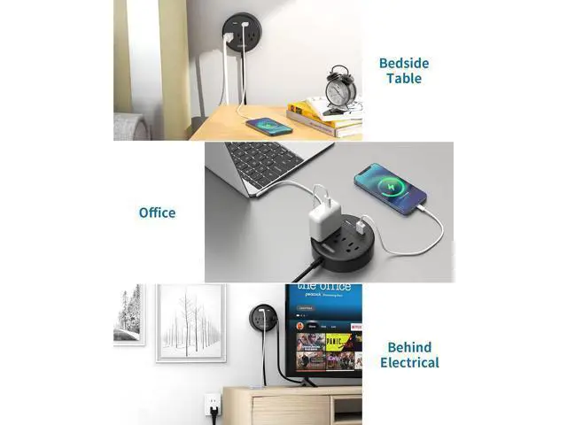 Alt view image 7 of 7 - 2 Prong Power Strip with 10ft Extension Cord, NTONPOWER 1875W/15A, 180° Rotating Plug, 2 Prong to 3 Prong Outlet Adapter, Wall Mountable, 3 AC Outlets & 2 USB, Ideal for Older House Office Desktop