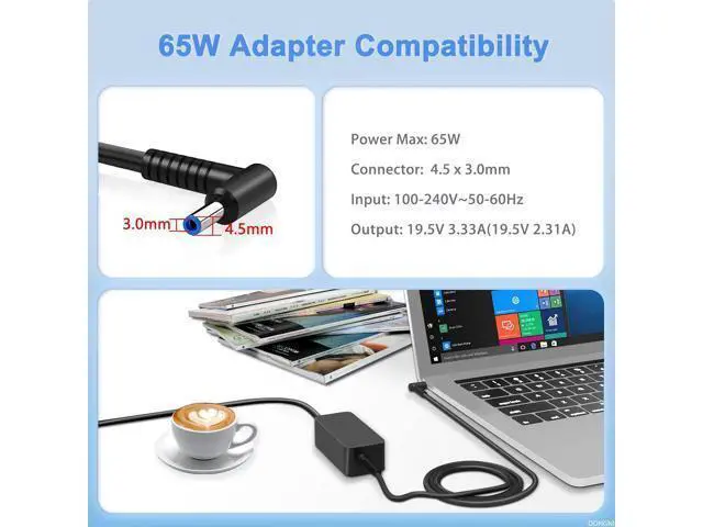 Alt view image 2 of 6 - 65W 19.5V 3.33A Ac Adapter for HP Pavilion x360 11 13 15, Zbook 14u G4 G5 15u 15 G3, 15-f111dx 15-f211wm 15-f233wm 15-f278nr 15-r052nr 15-r132wm Power Supply Blue Tip
