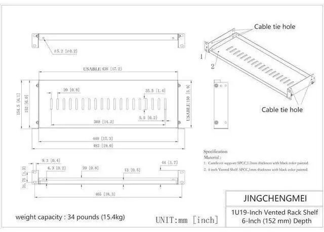 Alt view image 7 of 7 - Jingchengmei 1U Disassembled Vented Cantilever Server Rack Mount Shelf 6"(152mm) Depth for 19-Inch Network/AV Equipment Rack and Cabinet(1U6V)