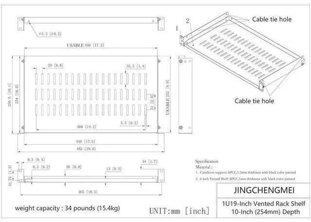 Alt view image 7 of 7 - Jingchengmei 1U Disassembled Vented Cantilever Server Rack Mount Shelf 10"(254mm) Depth for 19-Inch Network/AV Equipment Rack and Cabinet(1U10V)