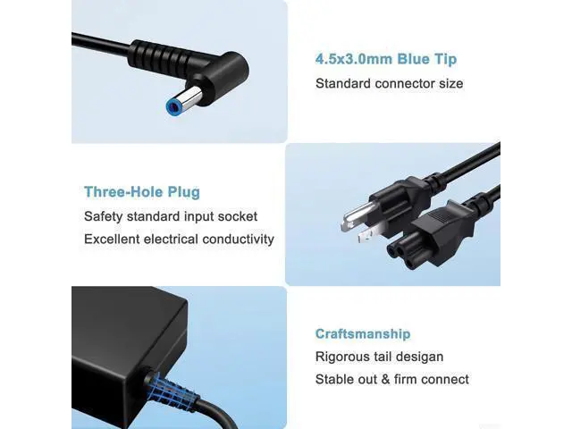 Alt view image 6 of 6 - 65W 19.5V 3.33A Ac Adapter for HP Pavilion x360 11 13 15, Zbook 14u G4 G5 15u 15 G3, 15-f111dx 15-f211wm 15-f233wm 15-f278nr 15-r052nr 15-r132wm Power Supply Blue Tip