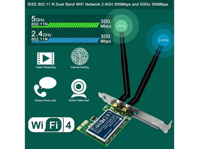 Alt view image 2 of 7 - Wireless N Dual Band 600Mbps (2.4GHz 300Mbps or 5GHz 300Mbps) PCIE WiFi Adapter for Windows 11, 10, 8.x, 7, XP (32/64bit) and Windows Server Desktop PCs, 2X2 MIMO PCIE WiFi Card (FS-N600)