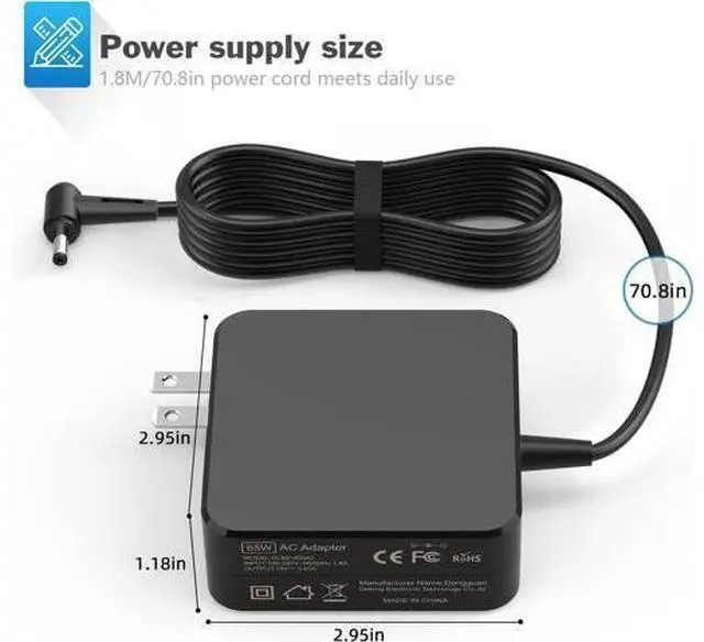 Alt view image 3 of 7 - 19V Laptop Charger for Gateway Gateway GWTN156-1 GWTN156-5 GWTN156-4 GWTN156-9 GWTN141-2 GWTN141-10 GWTN156-7 GWTN156-7 GWNC31514-BK Vaio FE 14 15 Gateway AC Adapter Power Cord