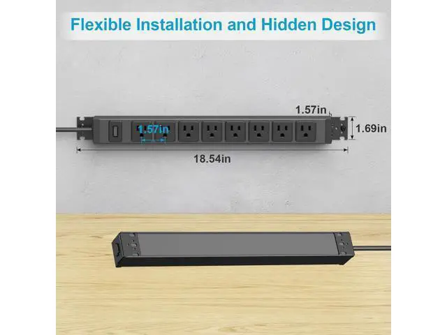 Alt view image 4 of 7 - HHSOET Metal 360° Rotating Mountable Power Strip, 8 Outlet Gaming Table Mounted Outlet Strip, Heavy Duty Wall Mount Surge Protector with Switch, 15A 125V 1875W, 6ft Power Cord.(Black)