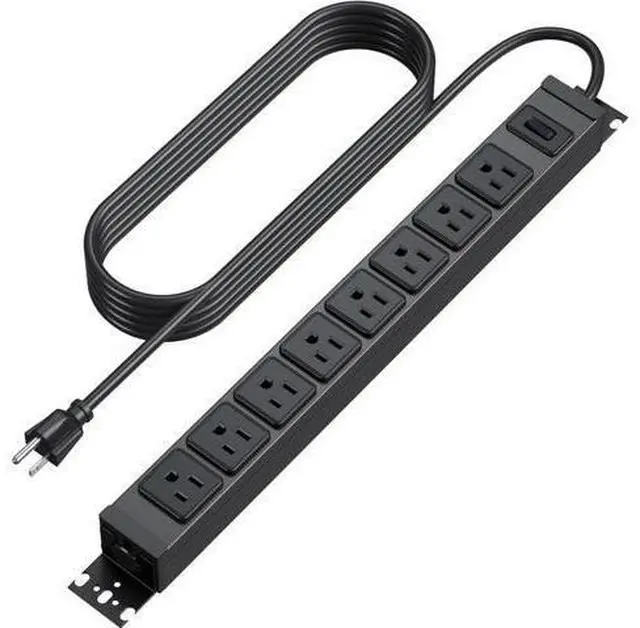 Main image of HHSOET Metal 360° Rotating Mountable Power Strip, 8 Outlet Gaming Table Mounted Outlet Strip, Heavy Duty Wall Mount Surge Protector with Switch, 15A 125V 1875W, 6ft Power Cord.(Black)