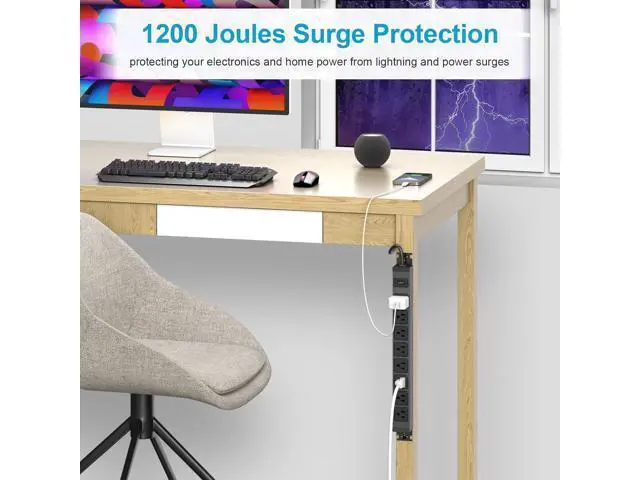 Alt view image 5 of 7 - HHSOET Metal 360° Rotating Mountable Power Strip, 8 Outlet Gaming Table Mounted Outlet Strip, Heavy Duty Wall Mount Surge Protector with Switch, 15A 125V 1875W, 6ft Power Cord.(Black)