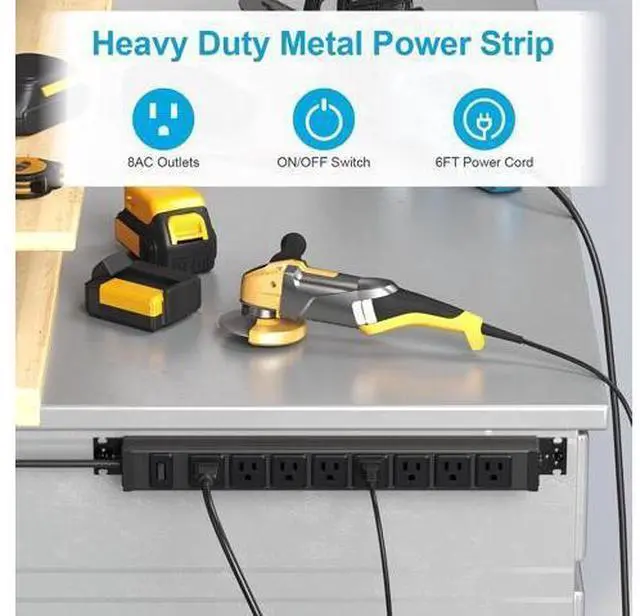 Alt view image 7 of 7 - HHSOET Metal 360° Rotating Mountable Power Strip, 8 Outlet Gaming Table Mounted Outlet Strip, Heavy Duty Wall Mount Surge Protector with Switch, 15A 125V 1875W, 6ft Power Cord.(Black)