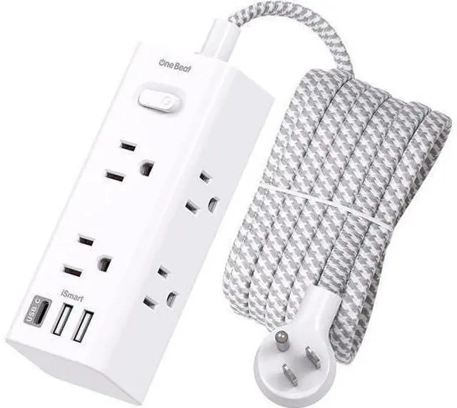 Main image of 10 Ft Power Strip Surge Protector, Extension Cord with 6 Widely Outlets 3 USB Ports (1 USB C), 3-Side Outlet Extender Strip, Flat Plug, Wall Mount Small Power Strip for Travel Home Office College Dorm