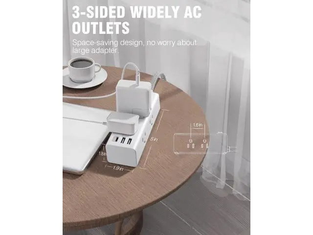 Alt view image 4 of 7 - 10 Ft Power Strip Surge Protector, Extension Cord with 6 Widely Outlets 3 USB Ports (1 USB C), 3-Side Outlet Extender Strip, Flat Plug, Wall Mount Small Power Strip for Travel Home Office College Dorm