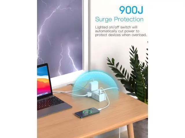 Alt view image 5 of 7 - 10 Ft Power Strip Surge Protector, Extension Cord with 6 Widely Outlets 3 USB Ports (1 USB C), 3-Side Outlet Extender Strip, Flat Plug, Wall Mount Small Power Strip for Travel Home Office College Dorm