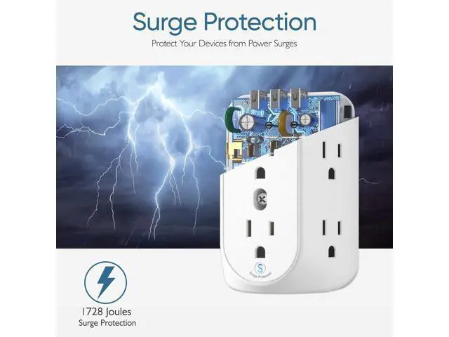 Alt view image 6 of 7 - LENCENT 2 Prong Power Strip, 2 Prong to 3 Prong Grounding Outlet Adapter, Polarized Plug, 1728J Surge Protector, 3-Sided 6 Outlet 3 USB, Widely Spaced Extender, Wall Mountable for Non-Grounded Outlets