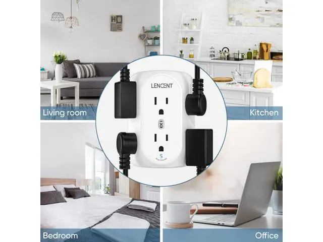 Alt view image 7 of 7 - LENCENT 2 Prong Power Strip, 2 Prong to 3 Prong Grounding Outlet Adapter, Polarized Plug, 1728J Surge Protector, 3-Sided 6 Outlet 3 USB, Widely Spaced Extender, Wall Mountable for Non-Grounded Outlets