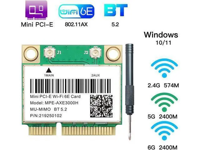 Alt view image 3 of 6 - WiFi 6E Half Mini PCI-E WiFi Network Card 802.11AX AC MPE-AXE3000H 2.4GHz 5GHz 6GHz 5400Mbps Wireless Card BT5.2 MU-MIMO Mini PCIe Wi-Fi 6E Adapter OFDMA vPro for Windows 10/11 PC Laptops