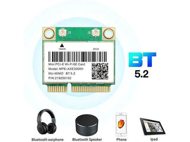 Alt view image 5 of 6 - WiFi 6E Half Mini PCI-E WiFi Network Card 802.11AX AC MPE-AXE3000H 2.4GHz 5GHz 6GHz 5400Mbps Wireless Card BT5.2 MU-MIMO Mini PCIe Wi-Fi 6E Adapter OFDMA vPro for Windows 10/11 PC Laptops