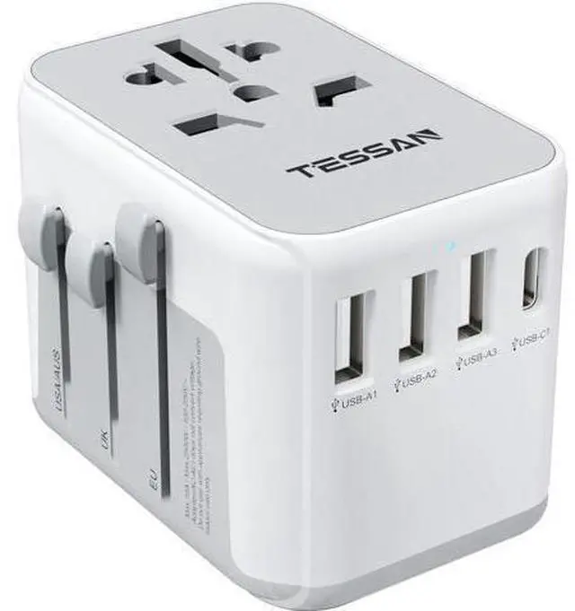 Main image of TESSAN Universal Travel Adapter, International Power Adapter with 4 USB Ports (1 USB C), Worldwide Plug Adaptor Wall Charger for USA to Europe UK France Germany Spain Ireland Australia(Type C/G/A/I)