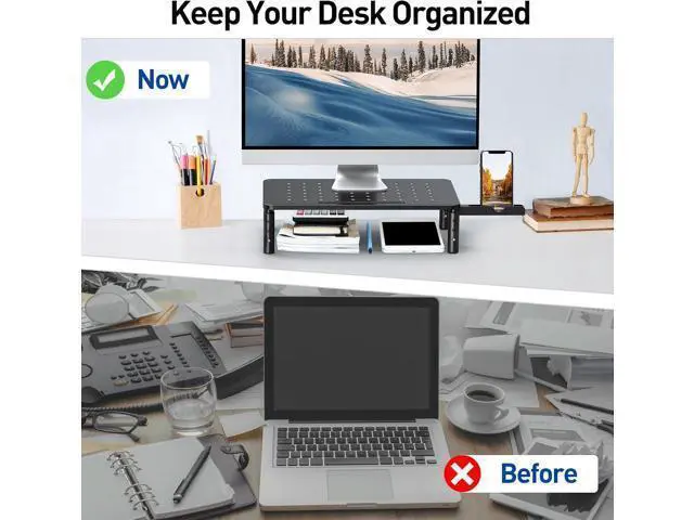 Alt view image 7 of 7 - Zimilar 2 Pack Monitor Stand , 3 Height Adjustable Stand with Unique Star Mesh for Computer, Laptop, Printer, Notebook, iMac, Premium Metal Monitor Risers for 2 Monitors