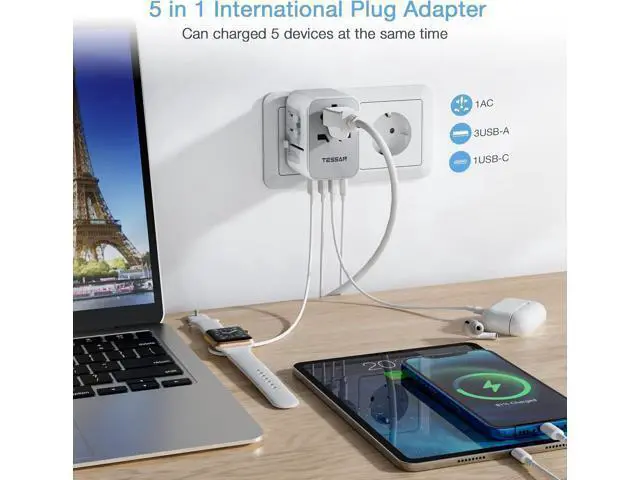 Alt view image 4 of 6 - TESSAN Universal Travel Adapter, International Power Adapter with 4 USB Ports (1 USB C), Worldwide Plug Adaptor Wall Charger for USA to Europe UK France Germany Spain Ireland Australia(Type C/G/A/I)