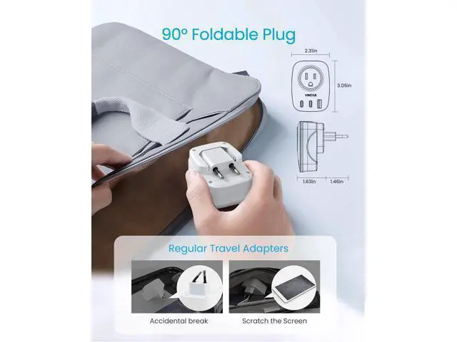 Alt view image 2 of 6 - 2 Pack European Travel Plug Adapter, VINTAR Foldable International Power Plug with 2 AC Outlets 3 USB Ports(2 USB C), Type C Travel Essentials Charger for US to Most of Europe EU Italy Spain France