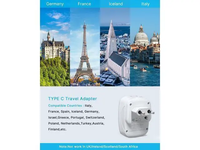 Alt view image 3 of 6 - 2 Pack European Travel Plug Adapter, VINTAR Foldable International Power Plug with 2 AC Outlets 3 USB Ports(2 USB C), Type C Travel Essentials Charger for US to Most of Europe EU Italy Spain France