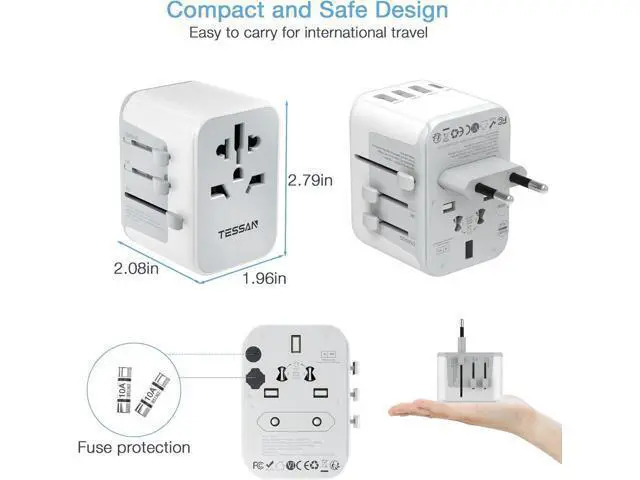 Alt view image 6 of 6 - TESSAN Universal Travel Adapter, International Power Adapter with 4 USB Ports (1 USB C), Worldwide Plug Adaptor Wall Charger for USA to Europe UK France Germany Spain Ireland Australia(Type C/G/A/I)