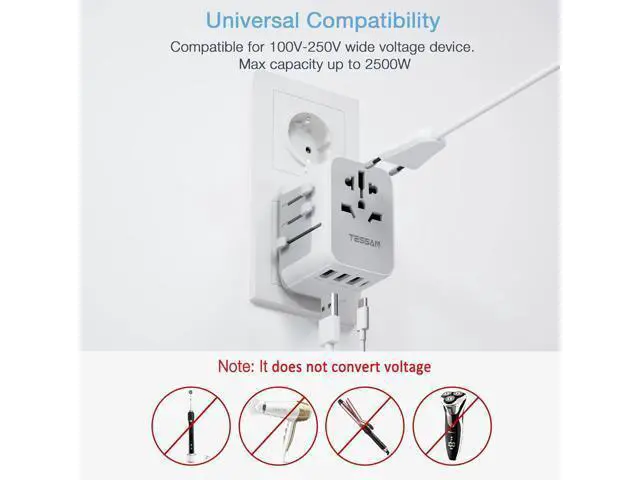 Alt view image 5 of 6 - TESSAN Universal Travel Adapter, International Power Adapter with 4 USB Ports (1 USB C), Worldwide Plug Adaptor Wall Charger for USA to Europe UK France Germany Spain Ireland Australia(Type C/G/A/I)