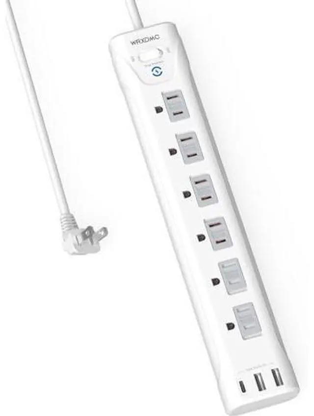 Main image of 2 Prong Power Strip, WRXDMC 2 Prong to 3 Prong Outlet Adapter, 1680J Surge Protector, 1625W, 5ft Extension Cord with Flat Plug Polarized Plug, 6 AC Outlets & 3 USB, Wall Mountable, Ideal for Old House