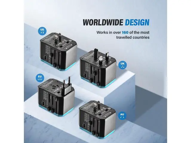 Alt view image 4 of 7 - Unidapt Universal Travel Adapter, European Travel Plug Adapter - International Power Adapter Worldwide Charger with USB-C & 4 USB Ports, Travel Essentials for Italy, Japan, Europe, UK (UA-101, Blue)