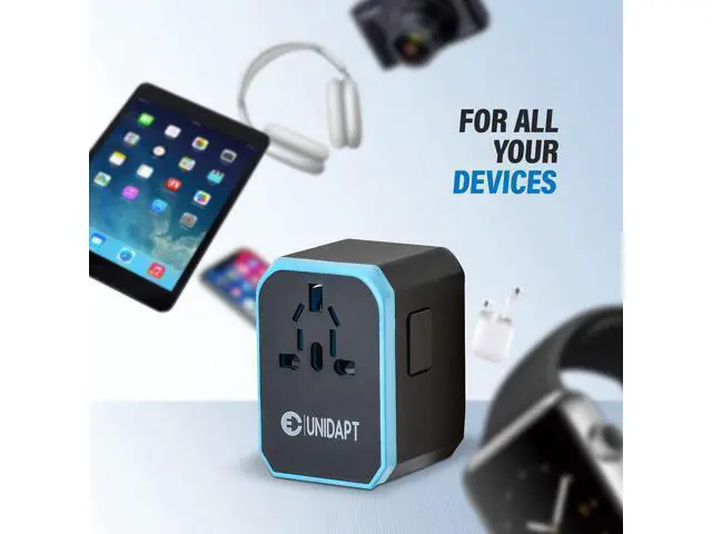 Alt view image 5 of 7 - Unidapt Universal Travel Adapter, European Travel Plug Adapter - International Power Adapter Worldwide Charger with USB-C & 4 USB Ports, Travel Essentials for Italy, Japan, Europe, UK (UA-101, Blue)