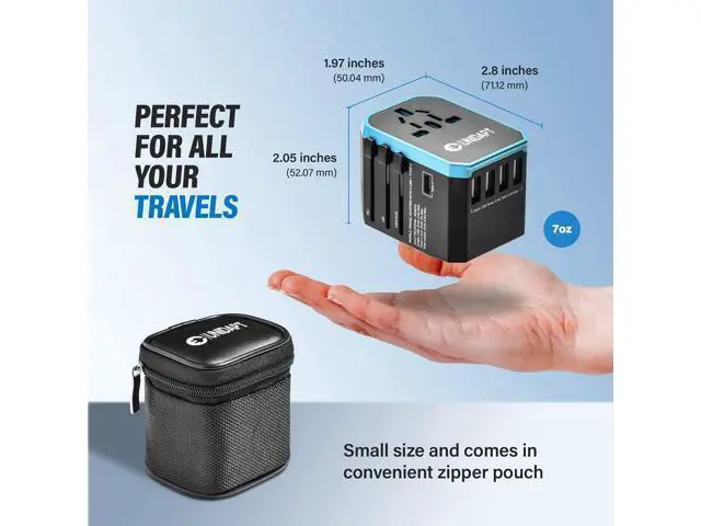 Alt view image 6 of 7 - Unidapt Universal Travel Adapter, European Travel Plug Adapter - International Power Adapter Worldwide Charger with USB-C & 4 USB Ports, Travel Essentials for Italy, Japan, Europe, UK (UA-101, Blue)
