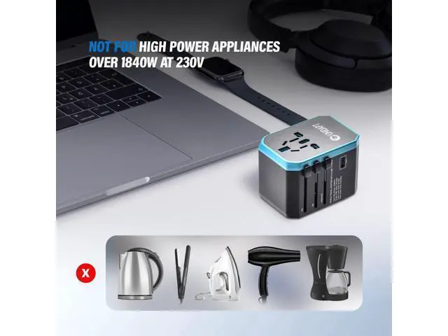 Alt view image 7 of 7 - Unidapt Universal Travel Adapter, European Travel Plug Adapter - International Power Adapter Worldwide Charger with USB-C & 4 USB Ports, Travel Essentials for Italy, Japan, Europe, UK (UA-101, Blue)