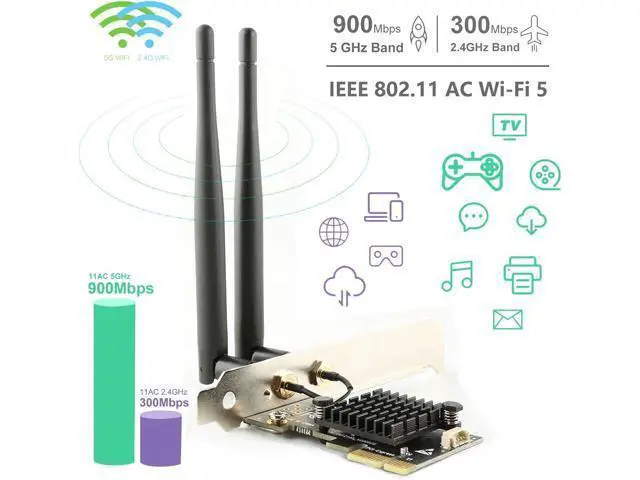 Alt view image 3 of 7 - Ubit AC1200 PCIe WiFi Card for PC with BT 4.2 | Dual Band Wireless Network Adapter WiFi Card with Heat Sink Technology | for Gaming, Browsing, Streaming etc