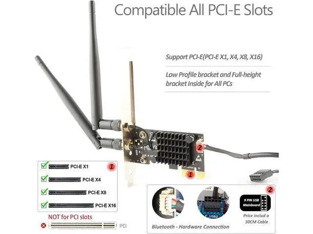 Alt view image 6 of 7 - Ubit AC1200 PCIe WiFi Card for PC with BT 4.2 | Dual Band Wireless Network Adapter WiFi Card with Heat Sink Technology | for Gaming, Browsing, Streaming etc