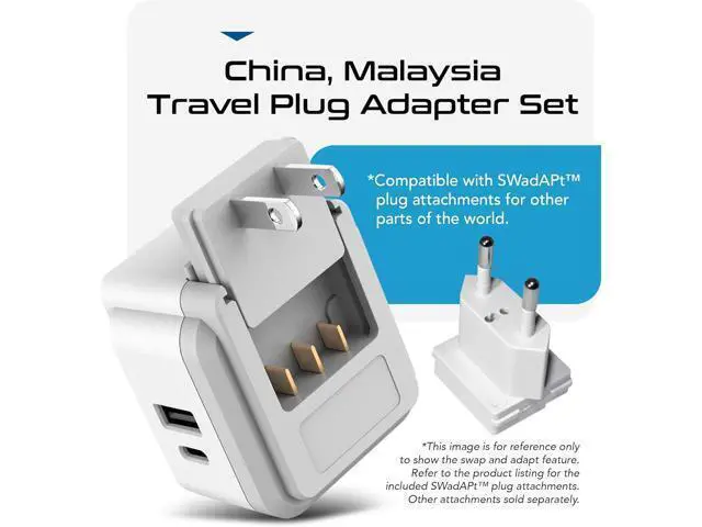 Alt view image 5 of 7 - Ceptics China, Malaysia Power Adapter Travel Set, 20W PD & QC, Safe Dual USB & USB-C 3.1A2 USA Outlet - Compact-Use in Hong Kong, Kuwait, Singapore, Iraq - Includes Type G, I, C SWadAPt Attachments